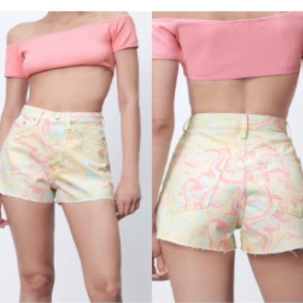 Zara Yellow, Blue, Green, Pink Groovy tie dye shorts size 4 Like new condition
